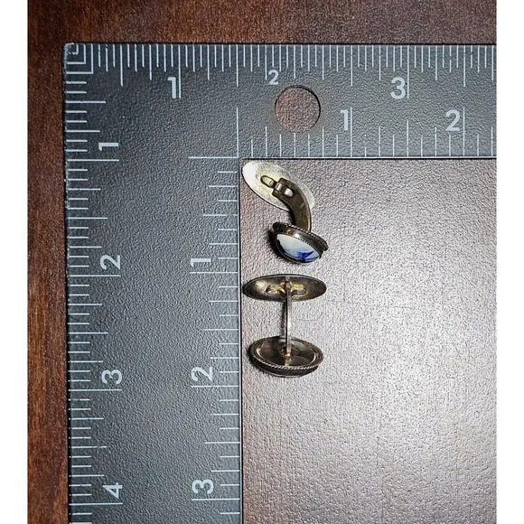 Vintage 835 Silver & Ceramic [Windmill/Countryside] Cufflinks (Tarnished) - Picture 7 of 7